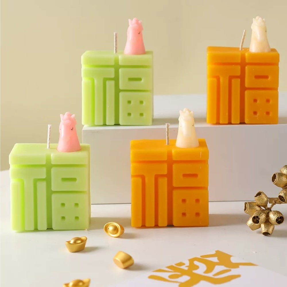 7-Color Fu Character Soy Wax Candles – Lucky Chinese Good Fortune Scented Candle Gift