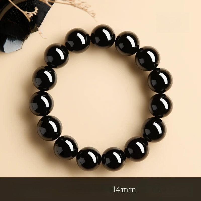 Natural Red Agate & “Ink Jade” Bracelet – Authentic Gemstone Bead Strand for Women Black Agate 14MM