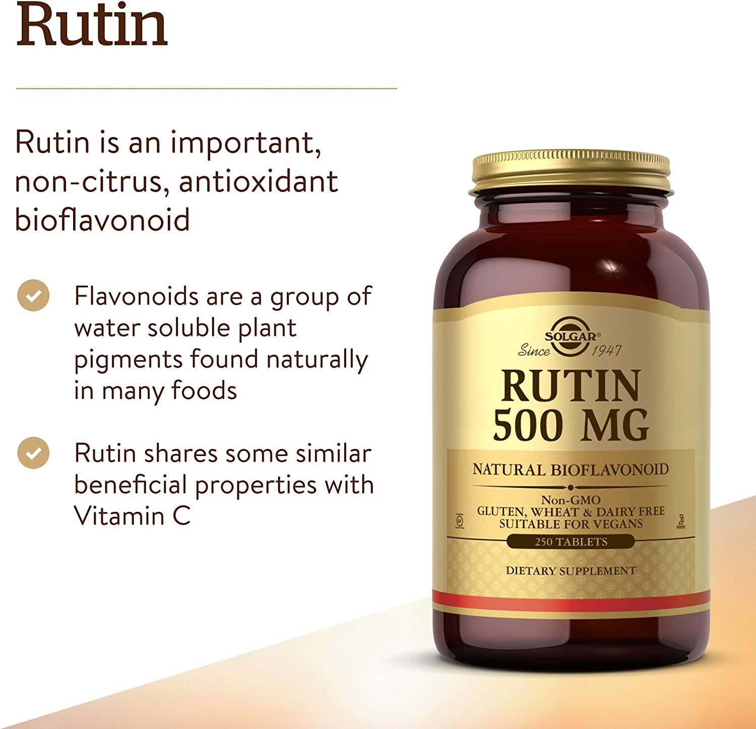 Solgar Rutin 500 mg, 100 Tablets - Antioxidant - Natural Bioflavonoid - Vegan, Gluten Free, Dairy Free, Kosher - 100 Servings