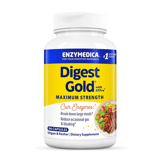 Enzymedica Digest Gold + ATPro, Maximum Strength, Fast-Acting, Helps Digest Large Meals, for Bloating and Gas, 90 Capsules