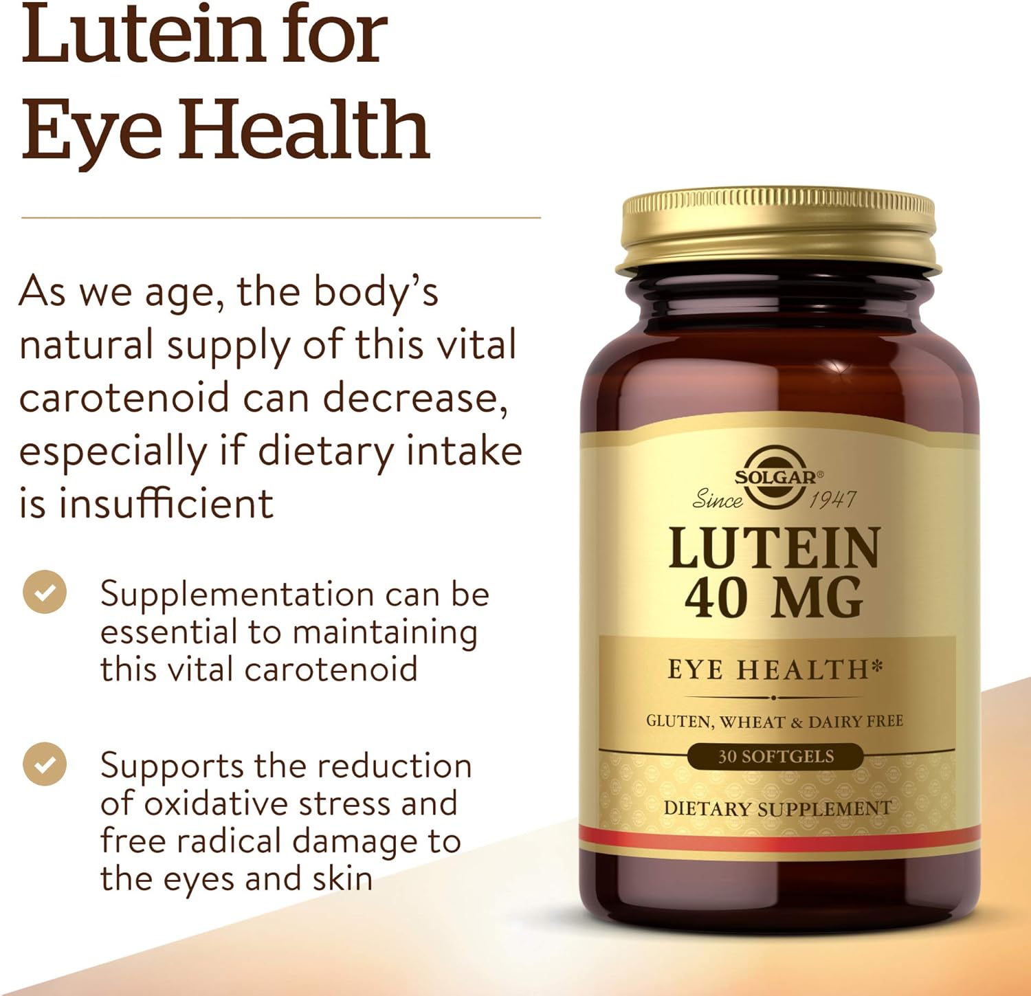 Solgar Lutein 40 mg 30 Softgels - Supports Eye Health