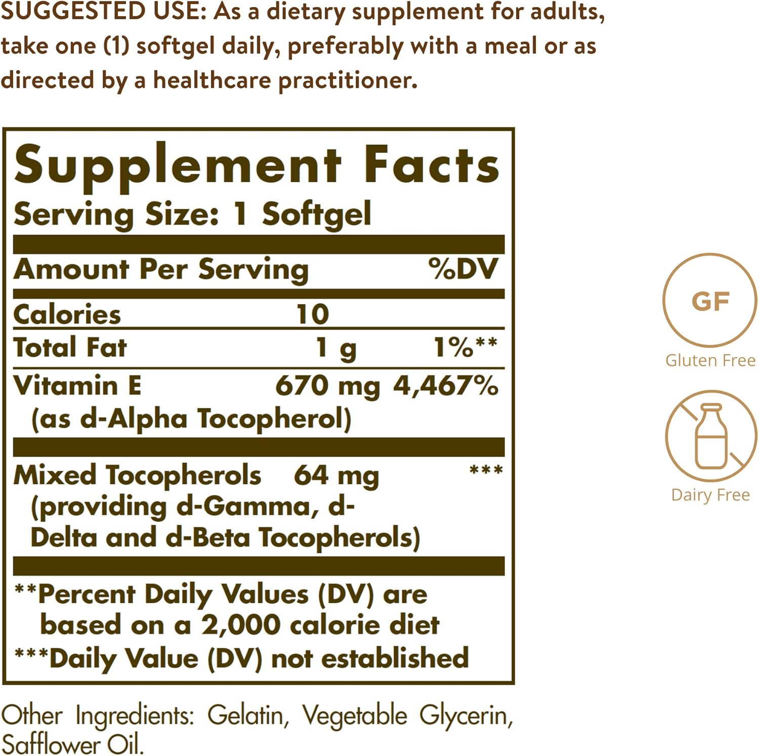 Naturally Sourced Vitamin E, 670 mg (1,000 IU), 100 Vegan Softgels