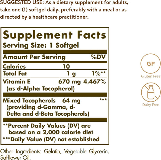 Naturally Sourced Vitamin E, 670 mg (1,000 IU), 100 Vegan Softgels