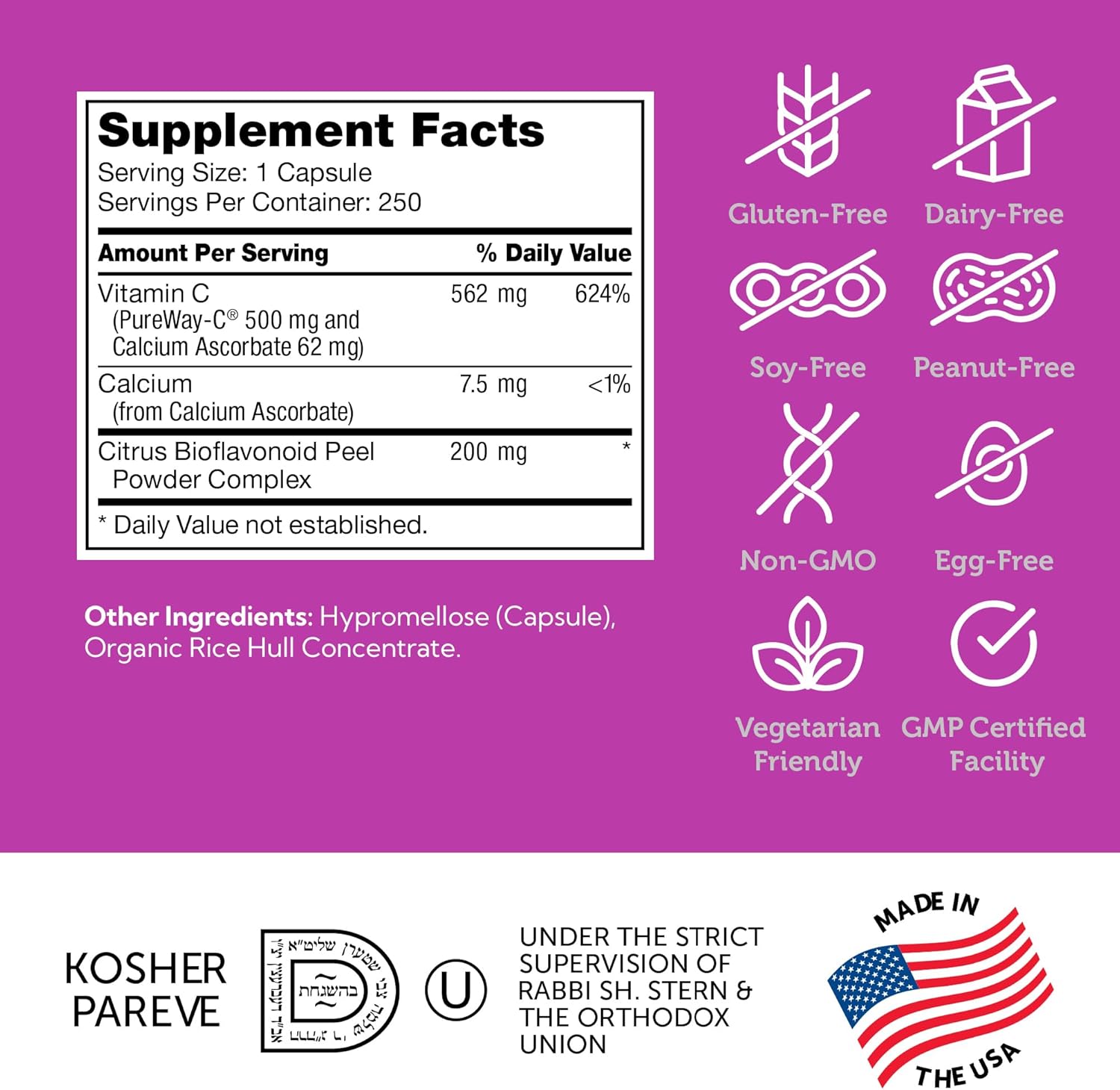 Zahler Vitamin C 500mg - Bioflavonoids - Gentle on Stomach - Immune Support (250 Count)