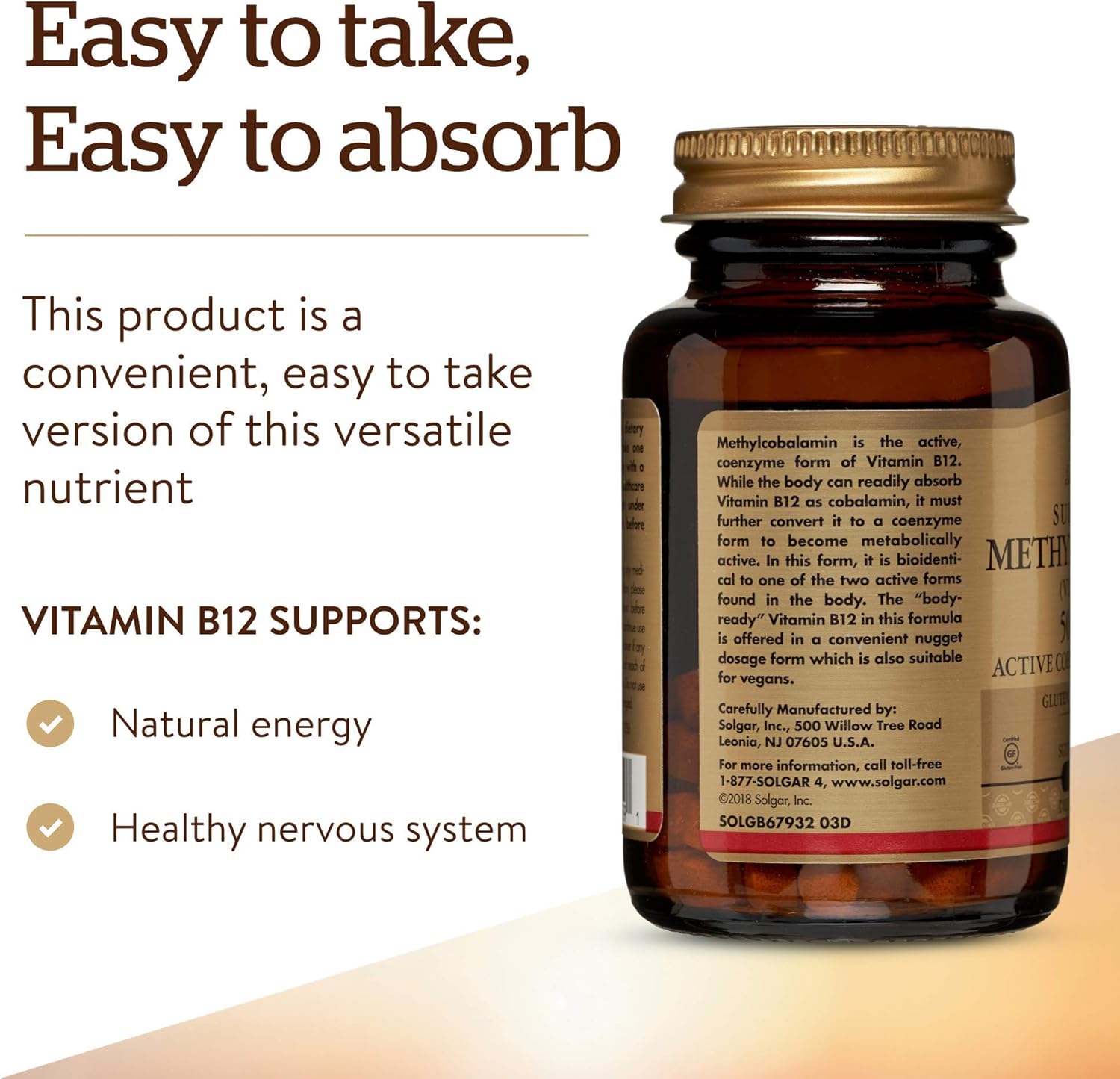 Solgar Methylcobalamin (Vitamin B12) 5000 mcg - Supports Energy Metabolism - 60 Count