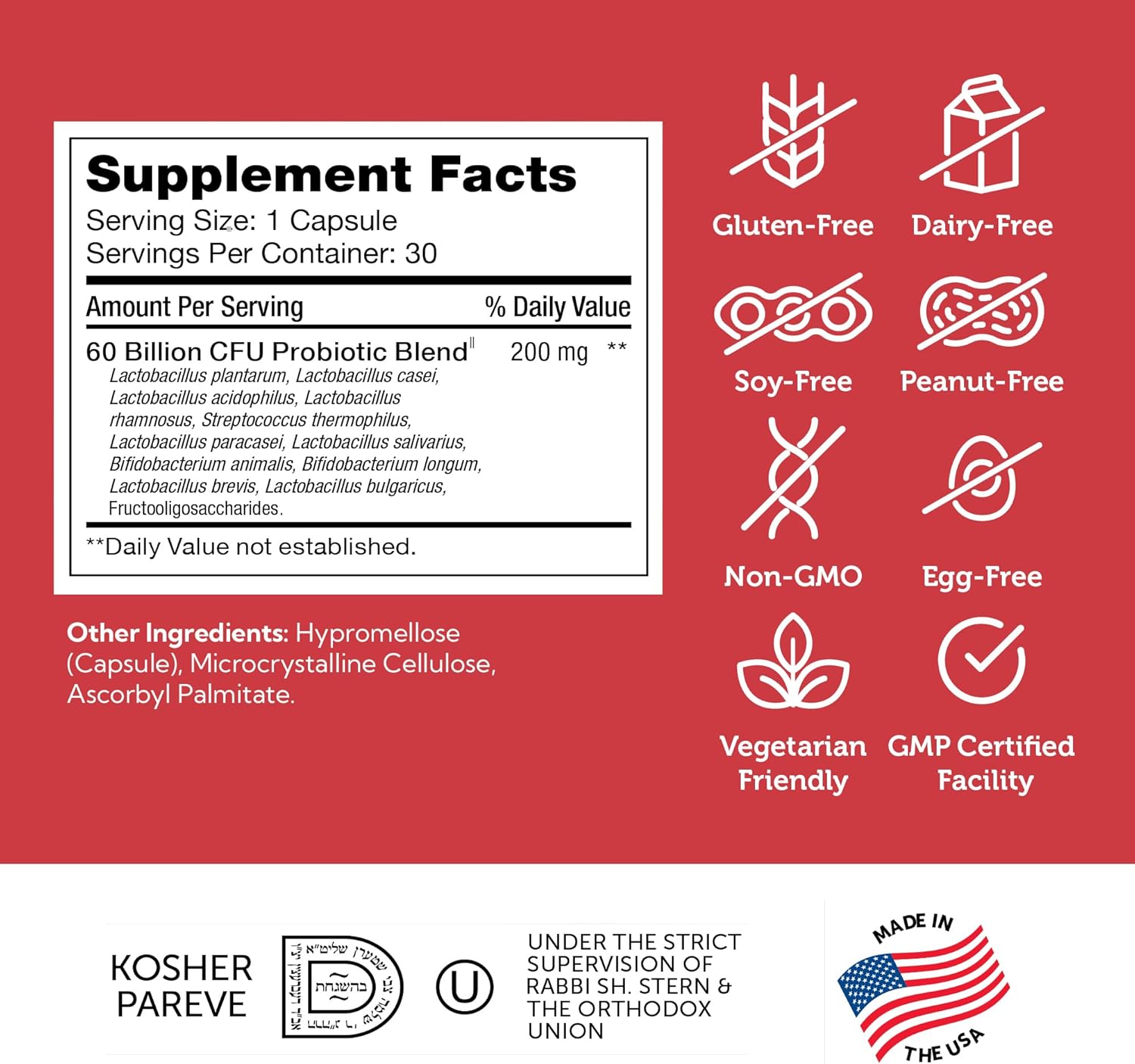 Zahler Biodophilus, 60 Billion Live Cultures Per Serving, Supports Digestive Health,Certified Kosher, 30 Capsules