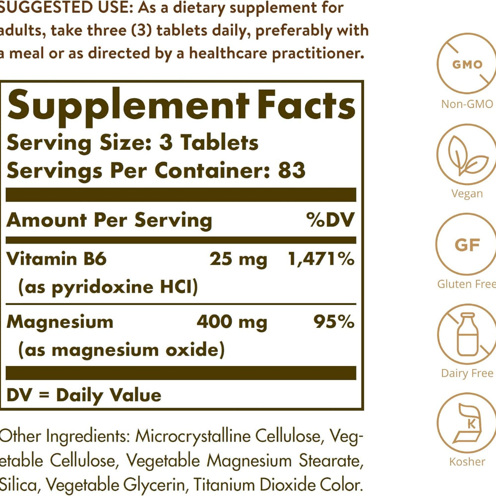 Solgar Magnesium with Vitamin B6, 250 Tablets