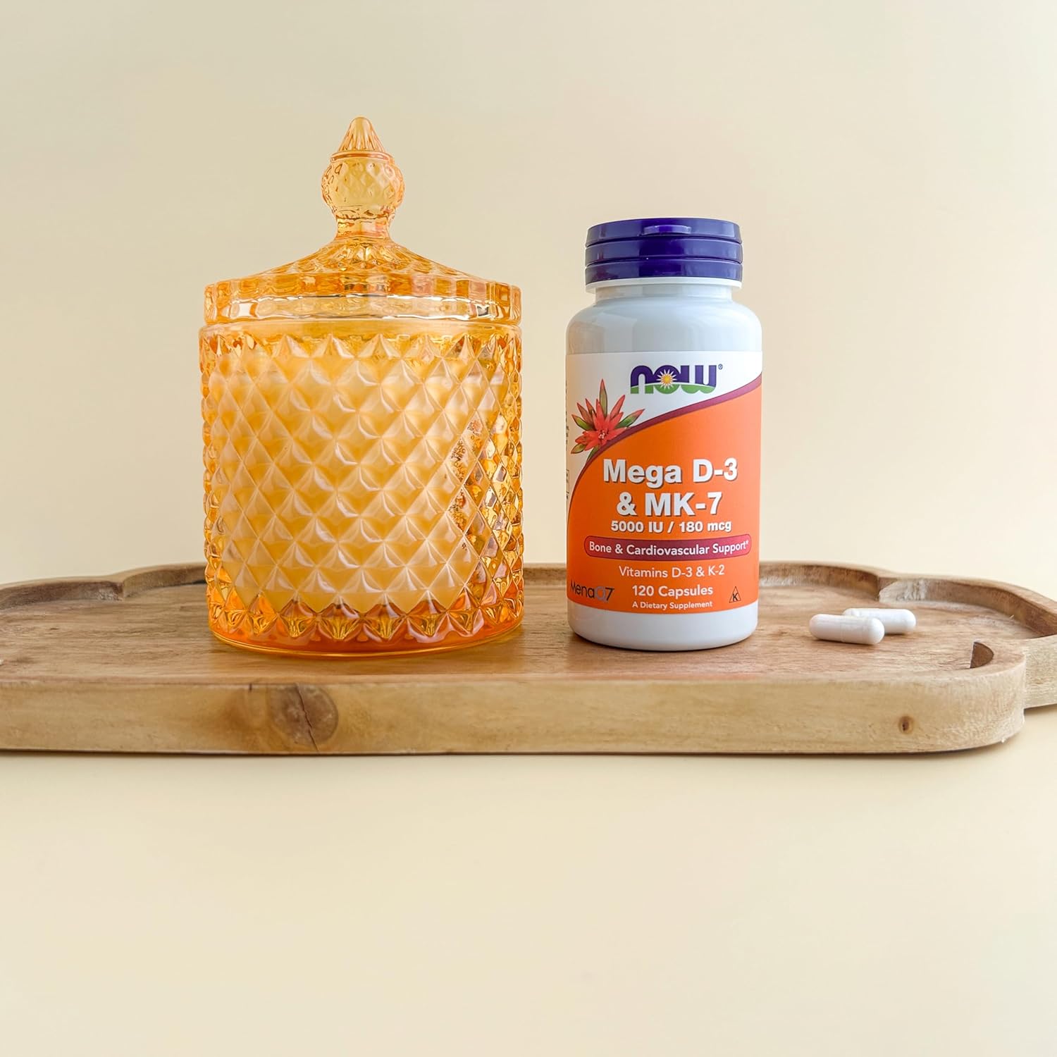 NOW Supplements, Mega D-3 & MK-7, 5000 IU / 180 mcg, Bone & Cardiovascular Support*, Vitamins K-3 & K-2, 120 Capsules