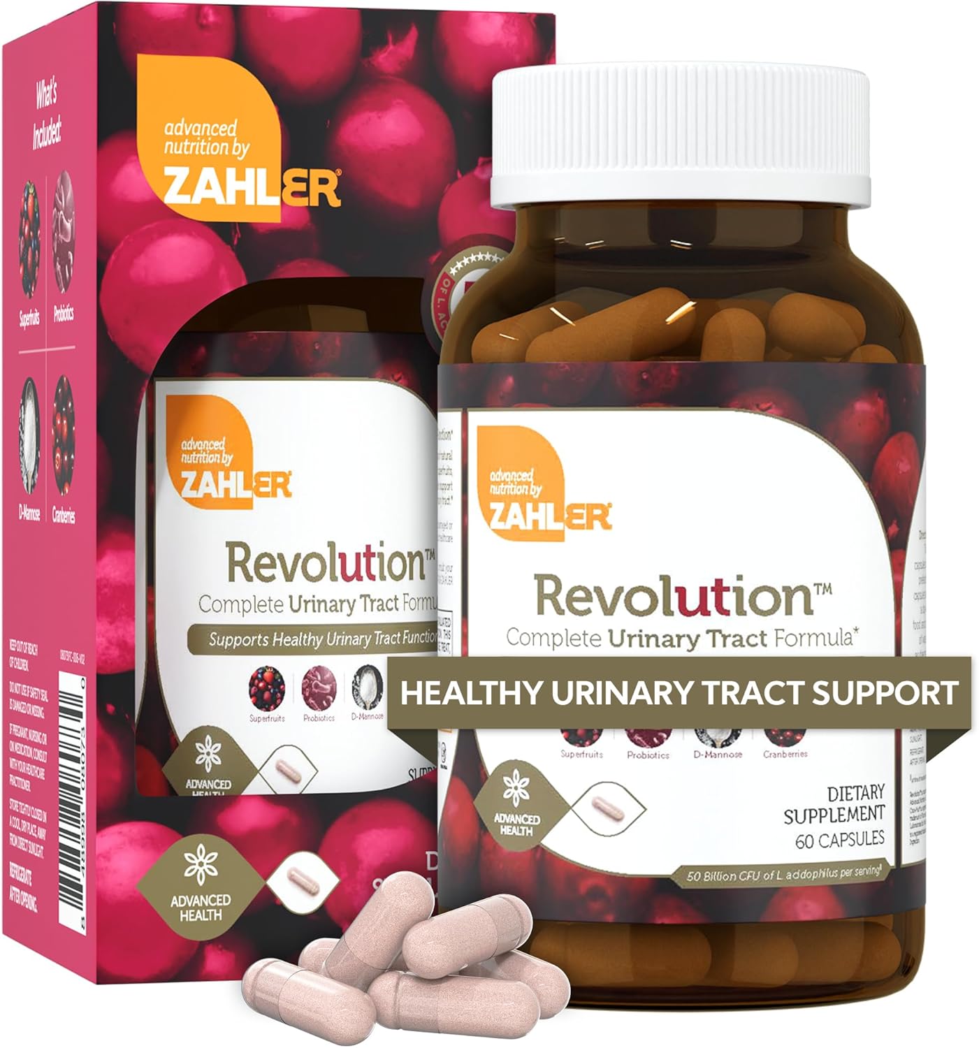 Zahler Revolution - Complete Womens Urinary Tract Health Formula with Probiotics - UTI Pills - 1200mg D-Mannose and Cranberry Supplement -(60 Capsules)