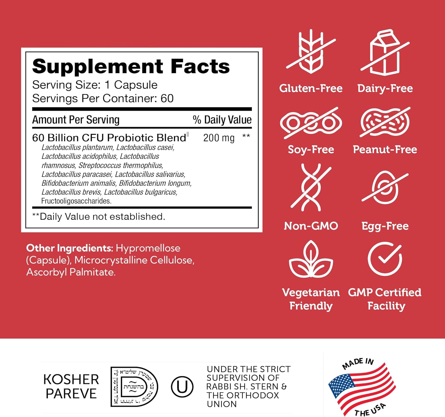 Zahler Biodophilus, 60 Billion Live Cultures Per Serving, Supports Digestive Health,Certified Kosher, 60 Capsules