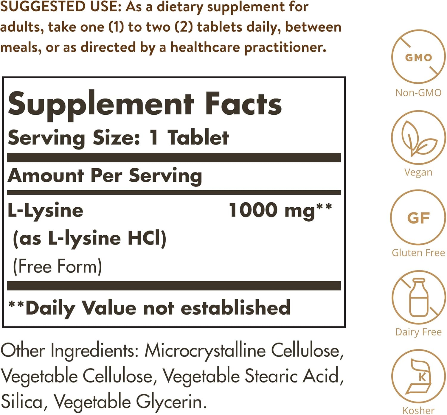 Solgar L-Lysine 1000 mg, 100 Tablets - Skin & Tissue ,Collagen Support - Amino Acids