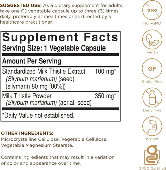 Solgar Milk Thistle - 100 Vegetable Capsules - Full Potency (FP)