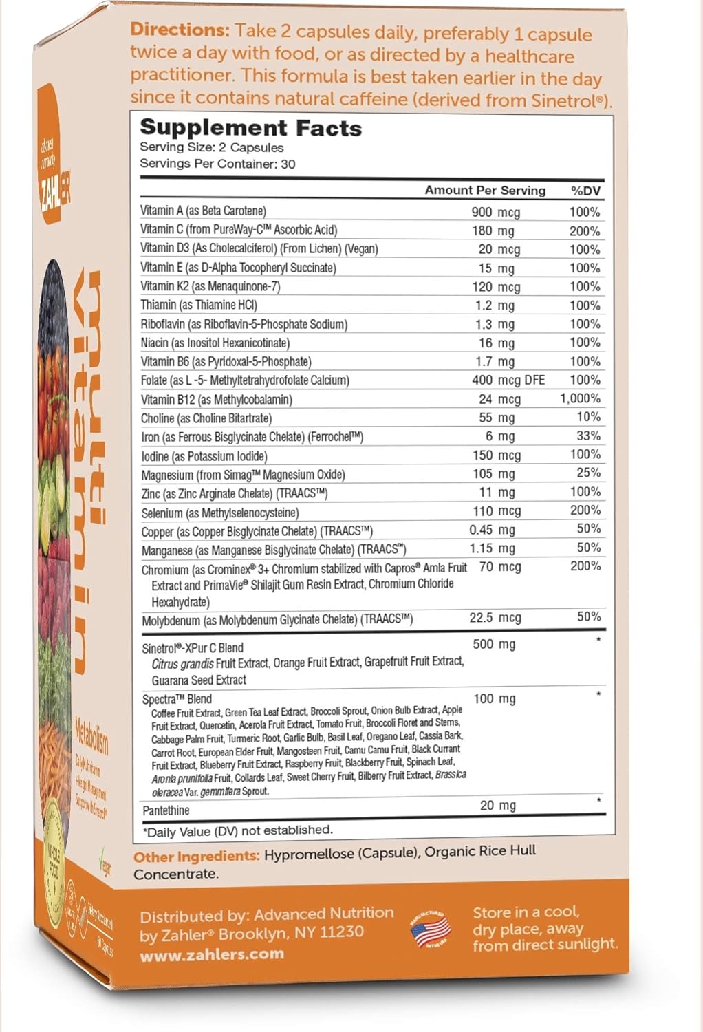 Zahler Multivitamin Metabolism + Weight Management Support for Women and Men with Iron, Certified Kosher, 60 Capsules