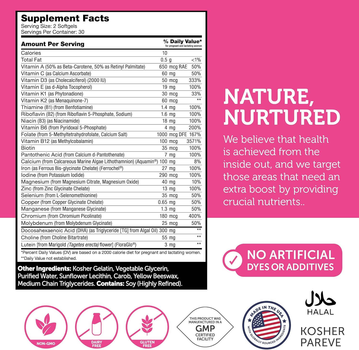 Zahler Prenatal Vitamin with DHA & Folate - DHA Supplements & Prenatal Multivitamin for Mother and Child 60 Count