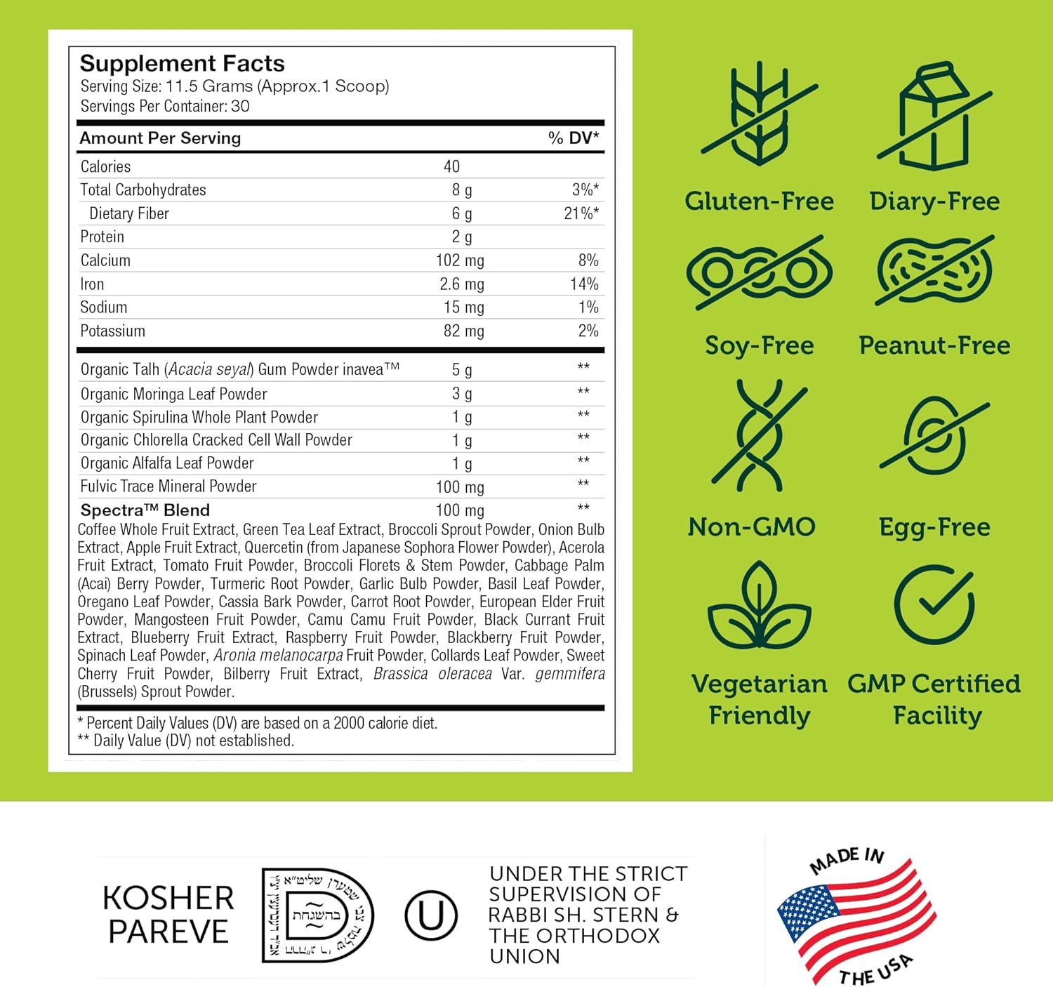 Zahler Core Greens Powder Nutrition Supplements -345g