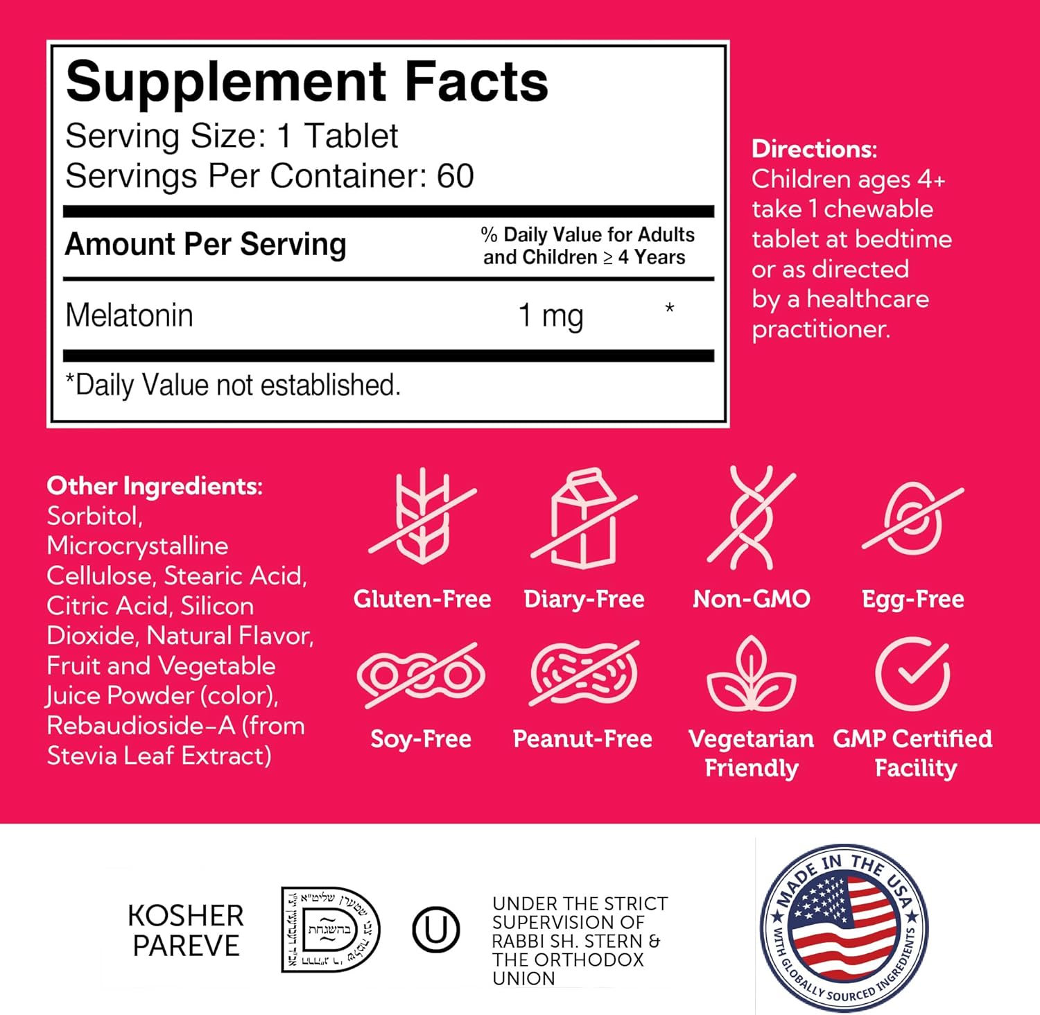 Zahler Junior Melatonin, Natural Grape, 60 Chewable Tablets (1 mg per Tablet)