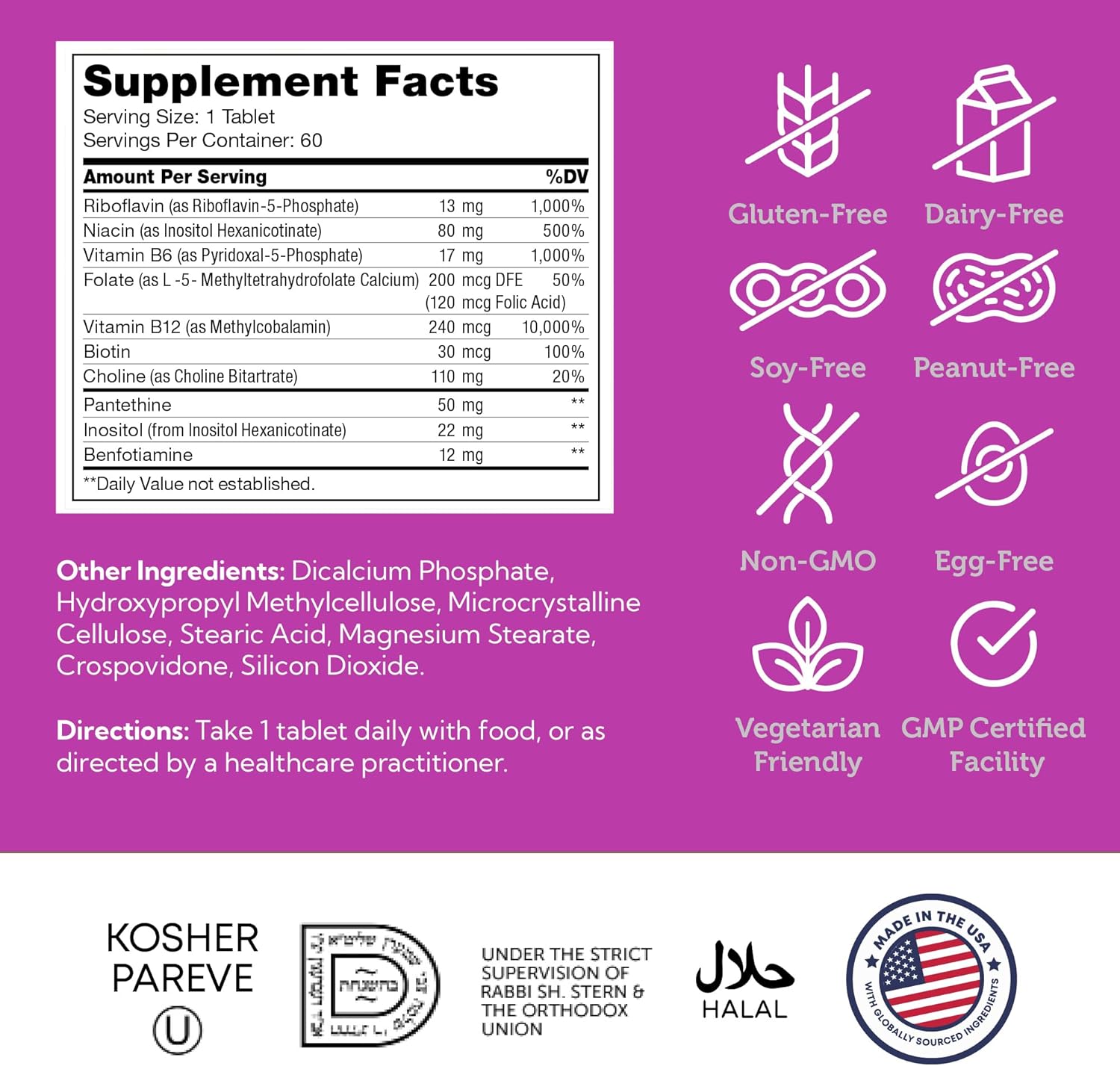 Zahler B-Complex Vitamins for Women & Men - Vitamin B Complex  Advanced 2-Stage Delivery System (60 Tablets)