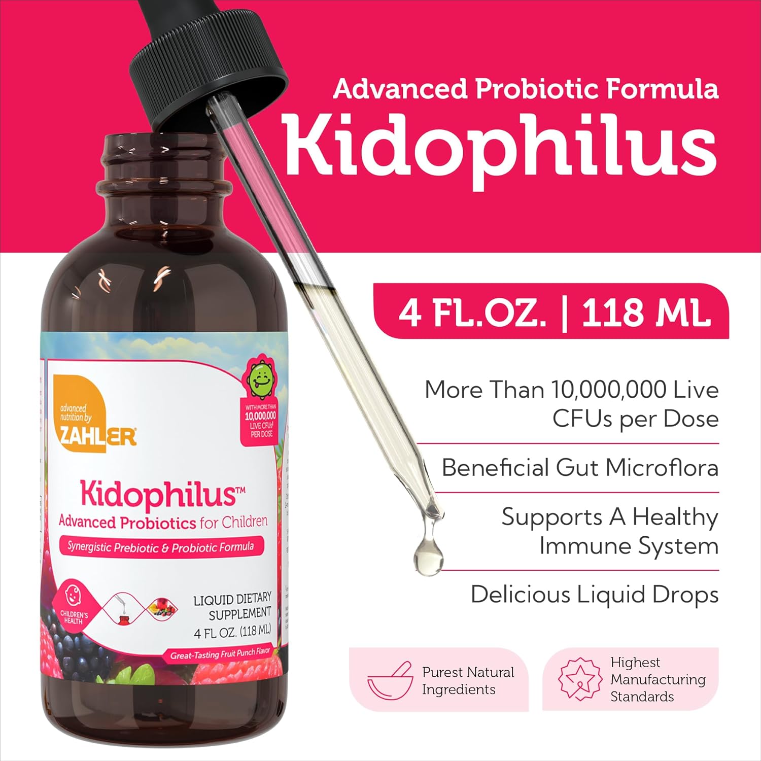 Zahler - Kidophilus Liquid Drops Probiotics for Kids (4 Fl Oz) Children's Probiotic Drops Supplement