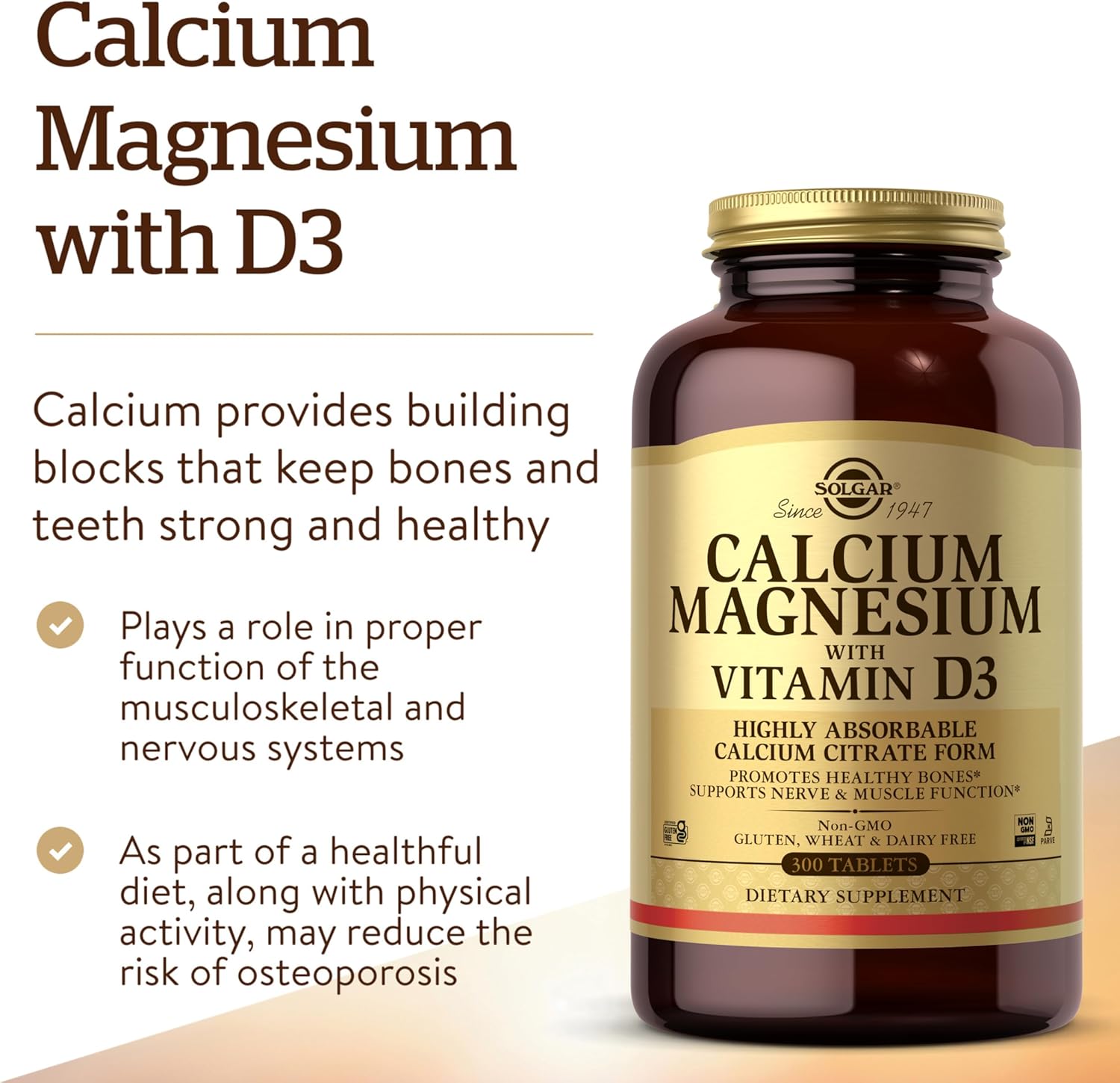 Solgar Calcium Magnesium with Vitamin D3, 300 Tablets - Promotes Healthy Bones, Supports Nerve & Muscle Function