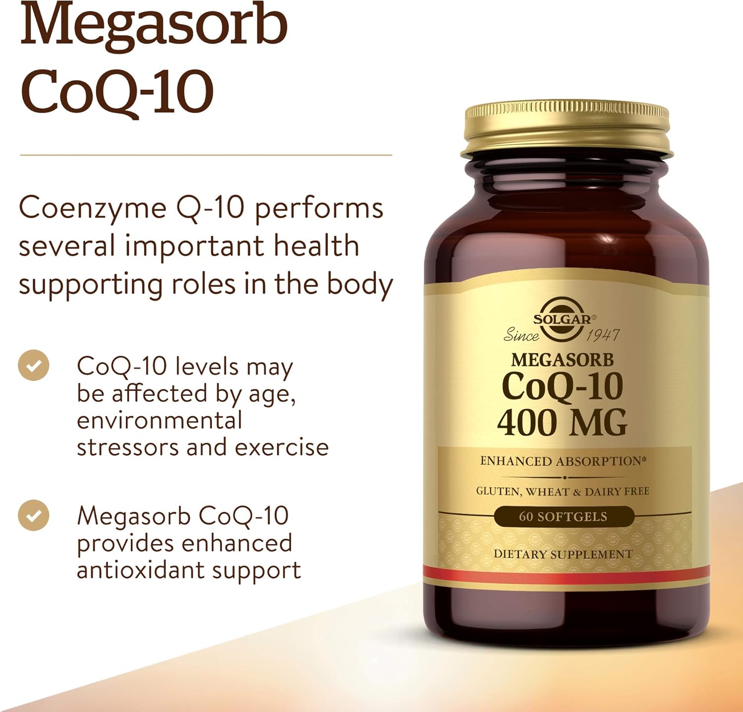 Solgar Megasorb CoQ-10 400 mg, 60 Softgels - Supports Heart & Brain Function