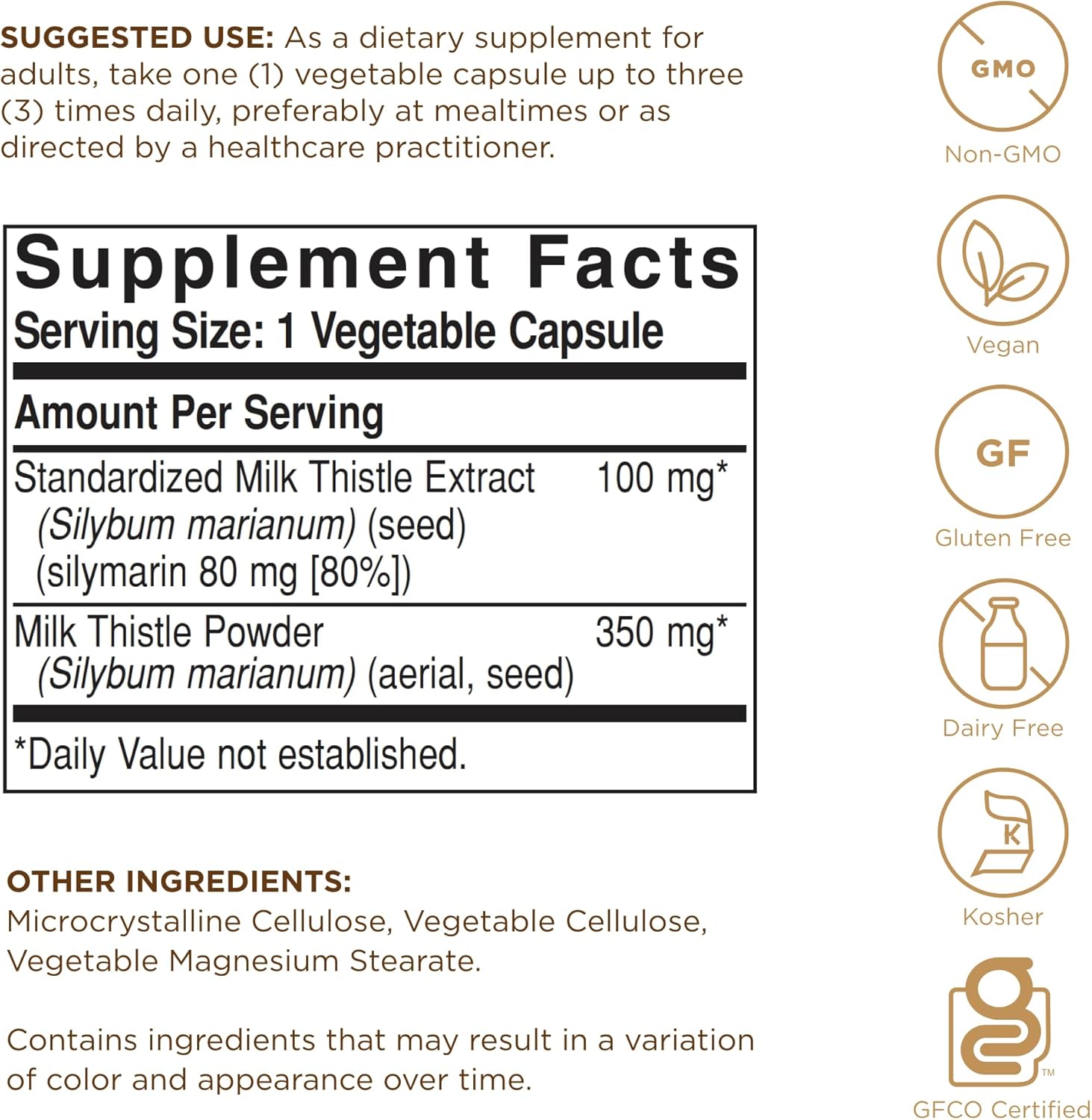 SOLGAR Milk Thistle - 250 Vegetable Capsules - Full Potency (FP)