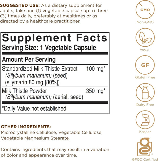 SOLGAR Milk Thistle - 250 Vegetable Capsules - Full Potency (FP)