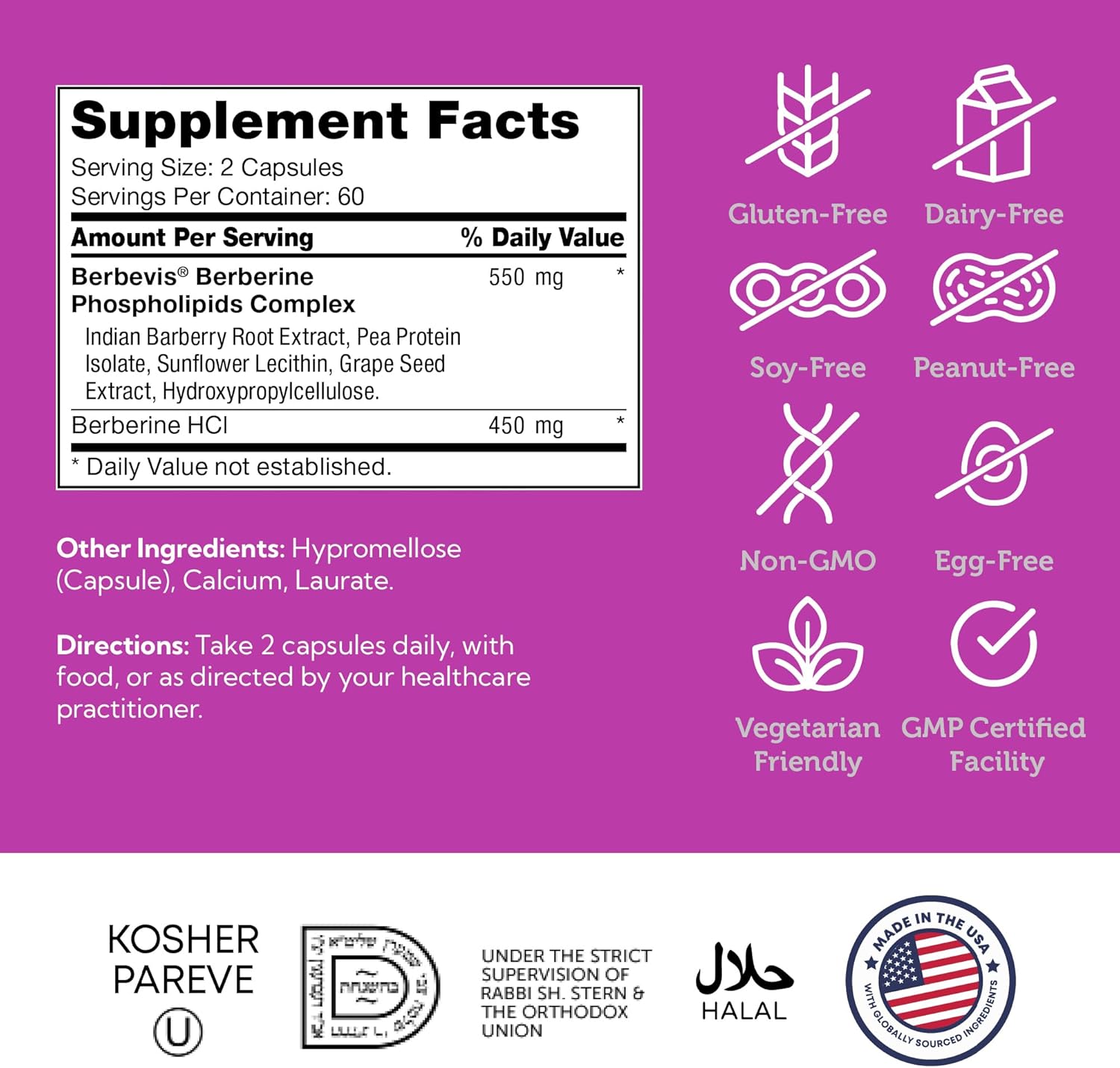 Zahler Berberine Supplement 1000mg with Clinically Evaluated Berbevis Complex and Berberine HCl - (120 Capsules)
