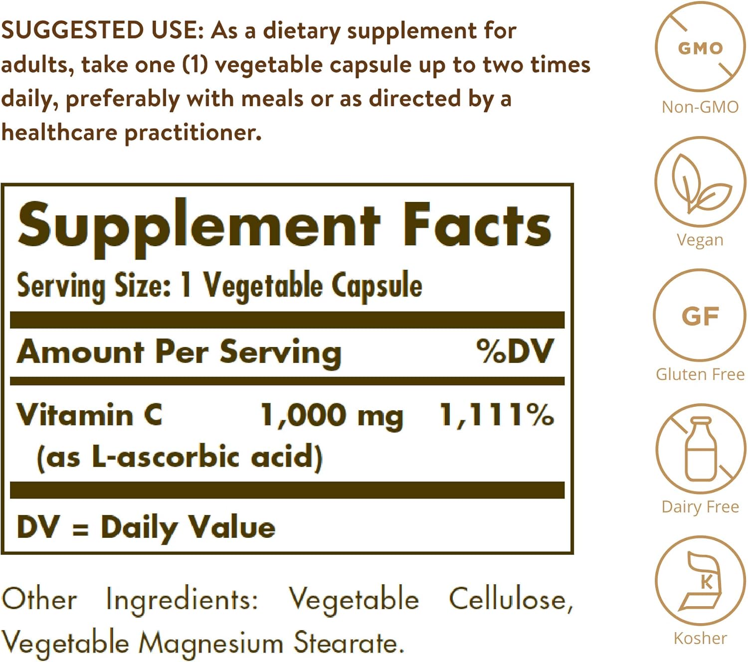 Solgar Vitamin C 1000 mg, 100 Vegetable Capsules - Antioxidant & Immune Support - Overall Health - Healthy Skin & Joints - Bioflavonoids Supplement - Non-GMO, Vegan, Gluten Free, Kosher - 100 Servings