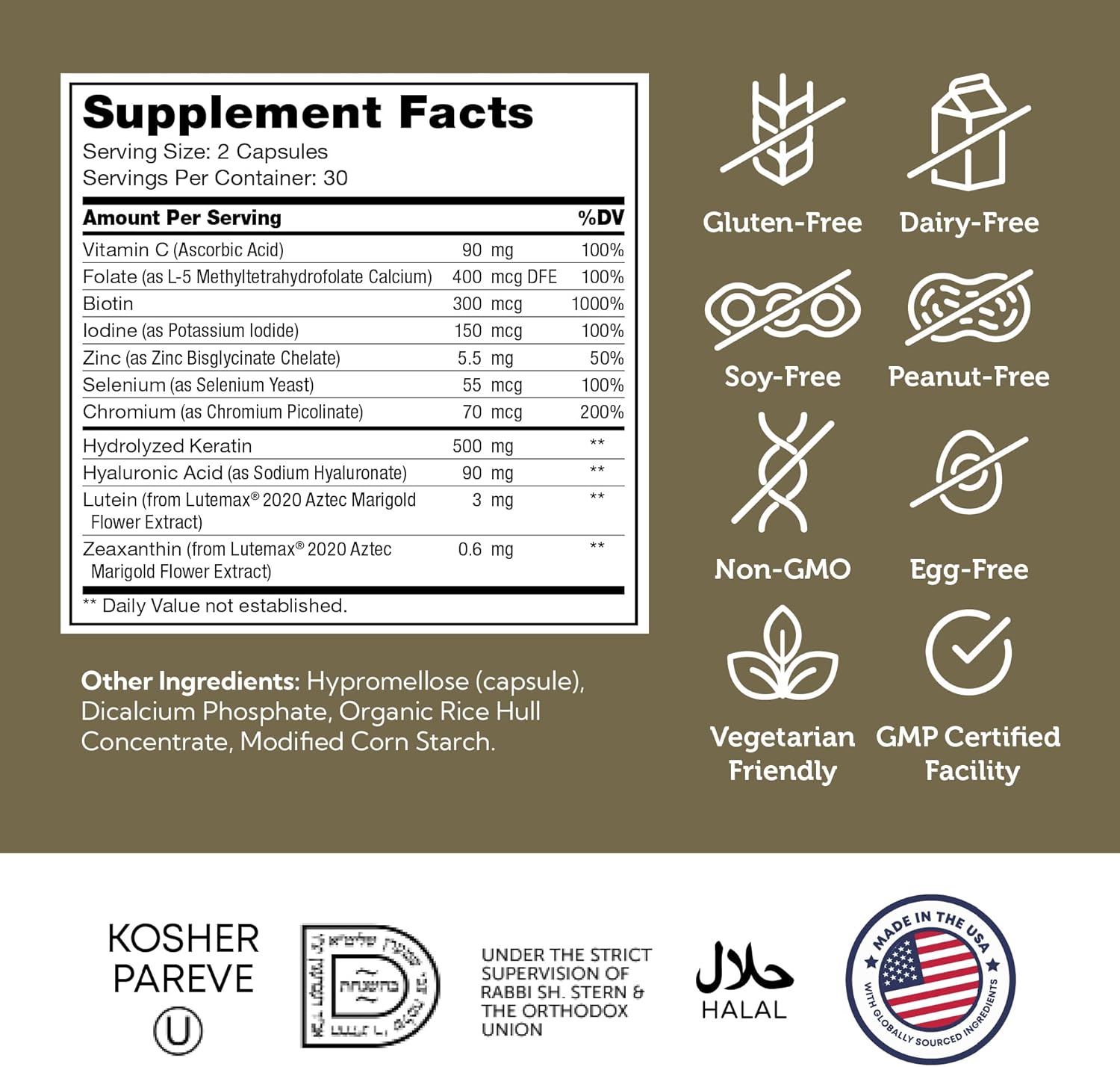 Zahler Shine Hair Skin and Nails Vitamins for Women & Men - Multivitamin for Hair Growth, Stronger Nails and Skin Health (60 Capsules)