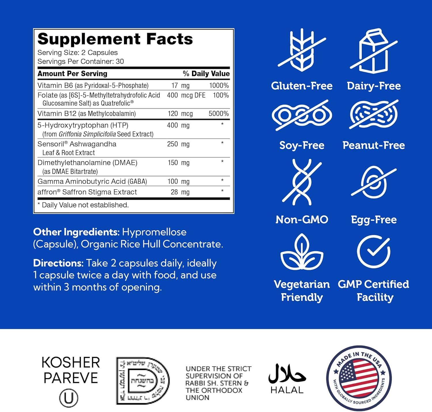 Zahler Mastermind, Comprehensive Mood Formula, Supports Mood Relaxation and Mental Balance, 60 Capsules