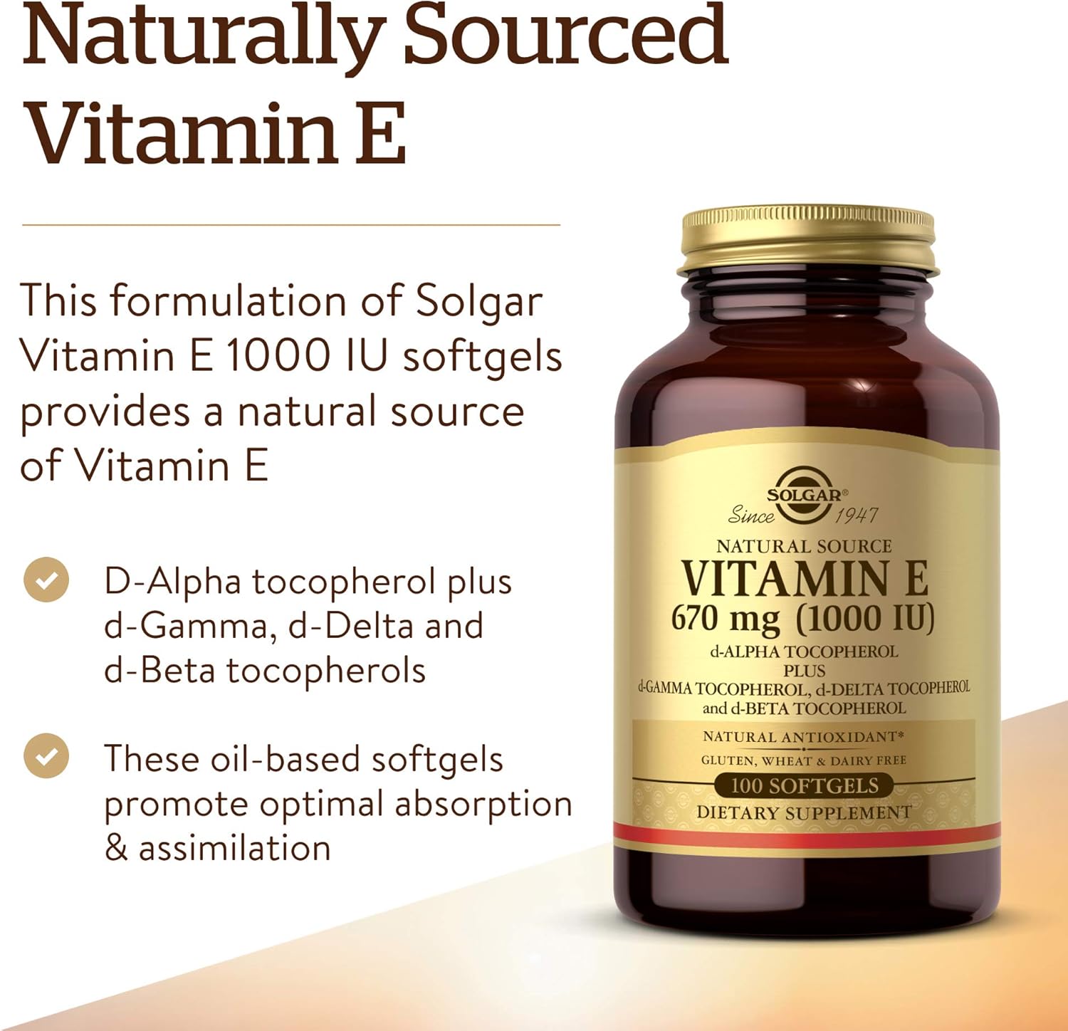 Naturally Sourced Vitamin E, 670 mg (1,000 IU), 100 Vegan Softgels