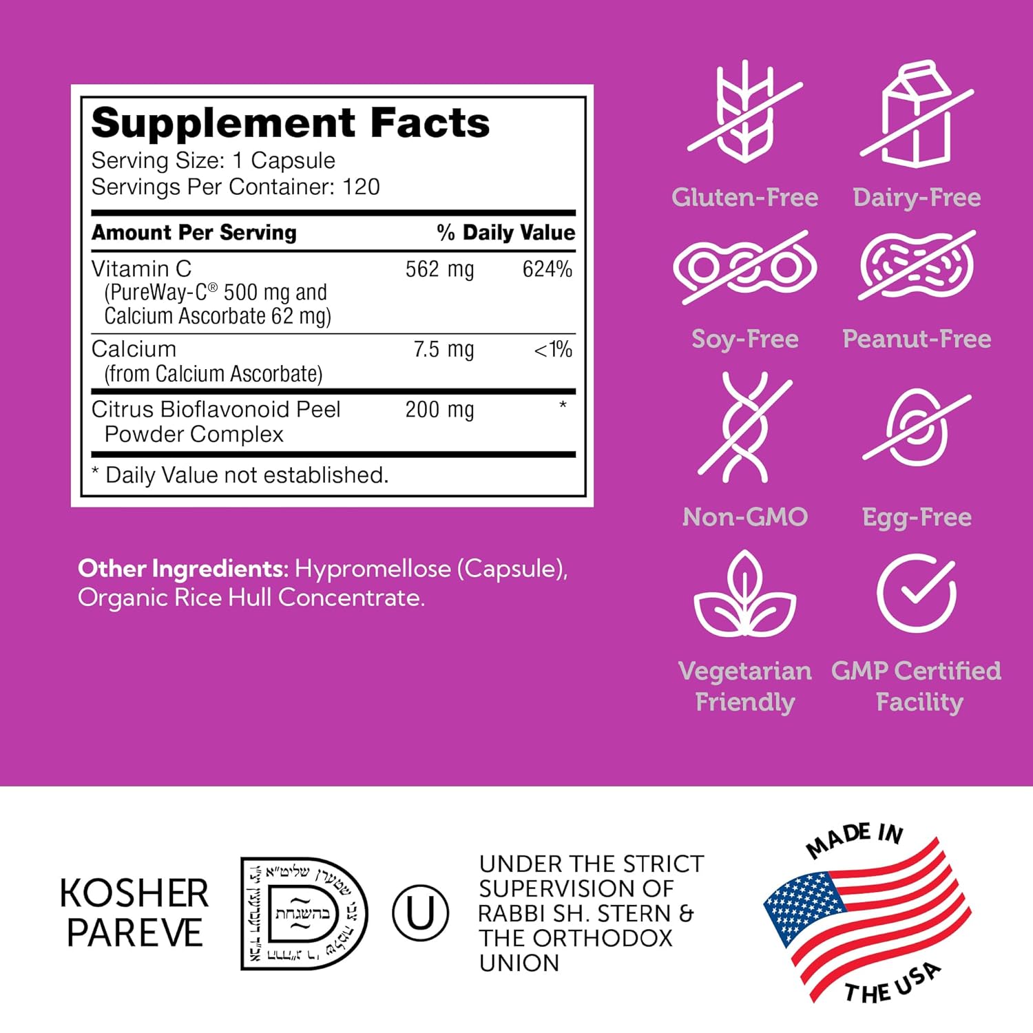 Zahler Vitamin C 500mg with Bioflavonoids - Gentle on Stomach - Immune Support - Gluten Free Non-GMO Supplement for Adults (120 Count)