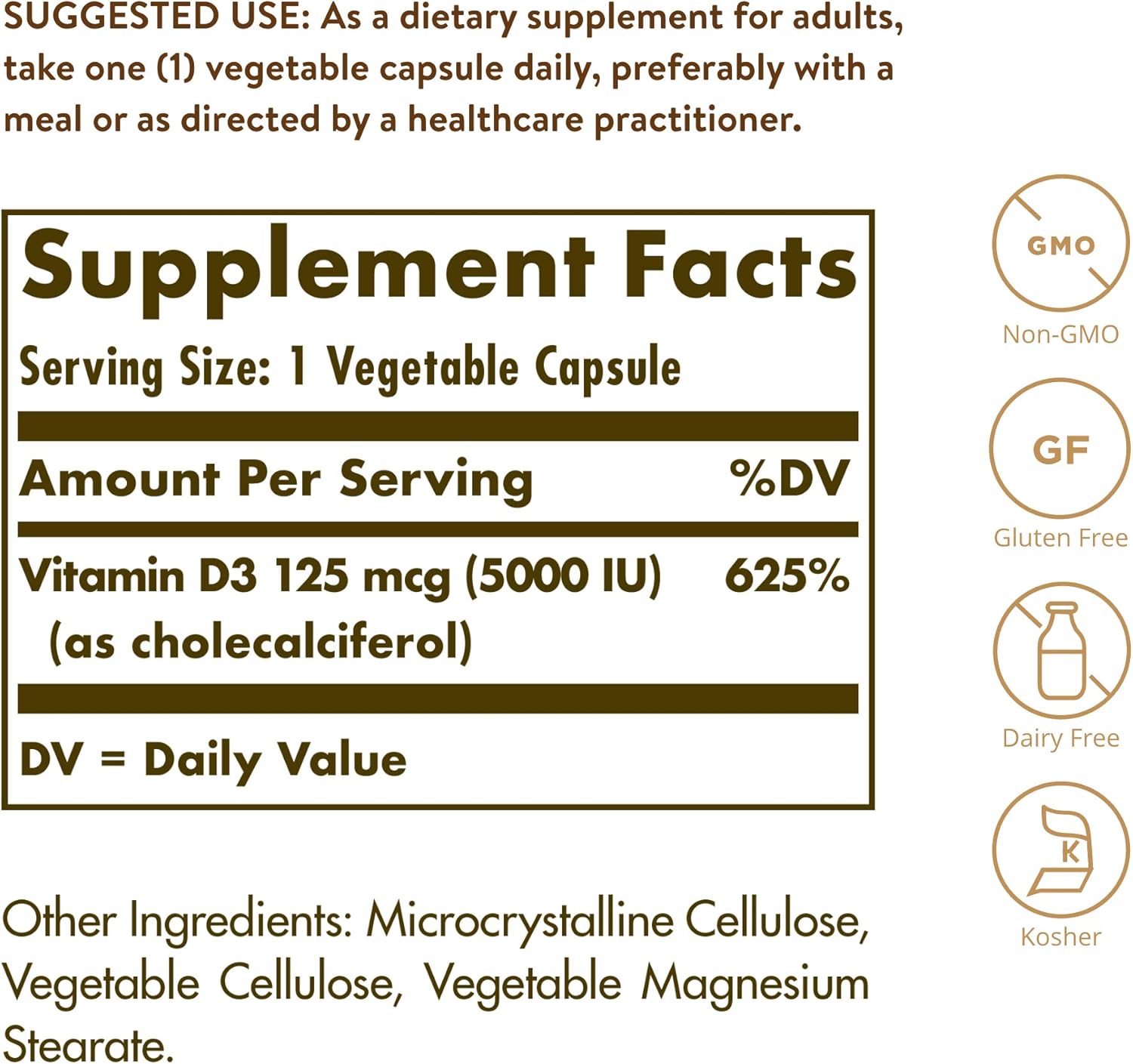 Solgar Vitamin D3 (Cholecalciferol) 125 mcg (5000 IU), 240 Vegetable Capsules - Helps Maintain Healthy Bones & Teeth - Immune System Support
