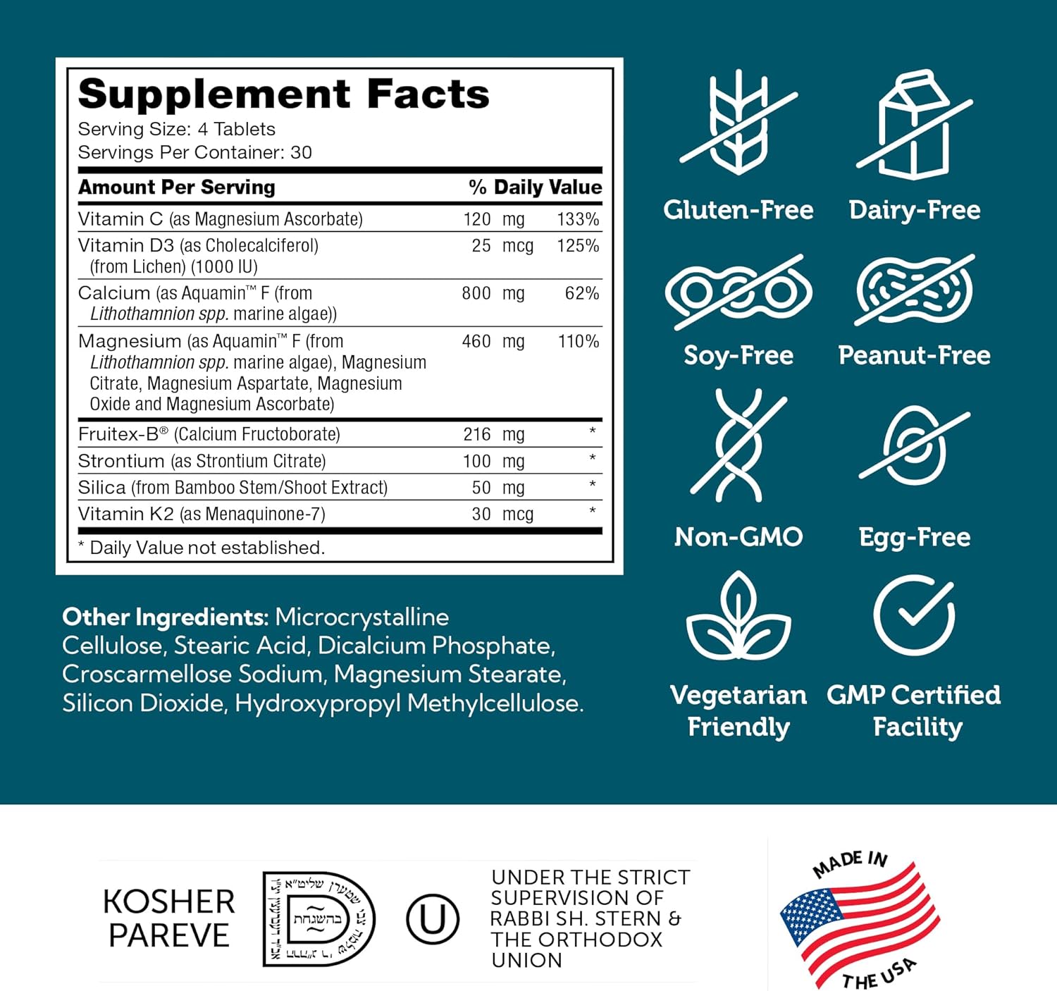 Zahler Bonefactor, Bone Strength Supplement containing Calcium, Vitamin D, Vitamin K and Magnesium, Certified Kosher, 120 Tablets