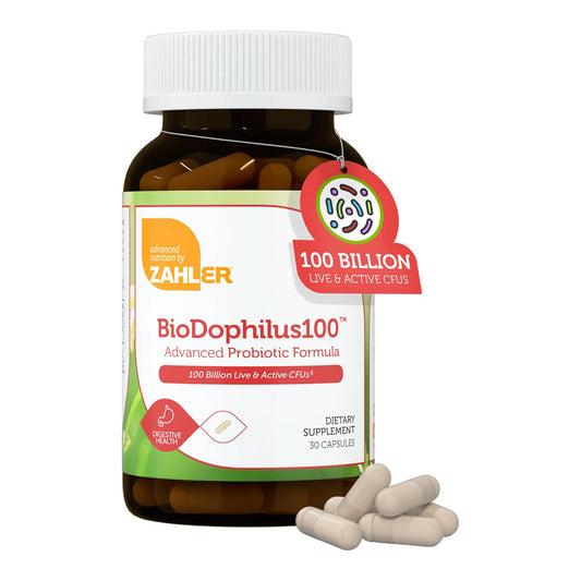 Zahler BioDophilus100-100 Billion Probiotic - 100 Billion CFU 11-Strain Gut Health Probiotic Supplement - Prebiotics/Probiotics for Digestive Health, Probiotics for Women and Men. (30 Ct)