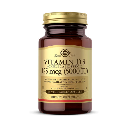 SOLGAR Vitamin D3 (Cholecalciferol) 125 mcg (5000 IU) - 60 Vegetable Capsules