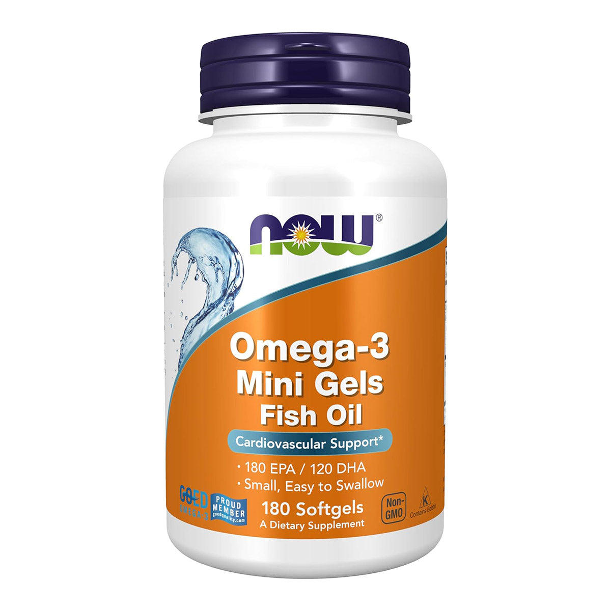 NOW Supplements, Omega-3 Mini Gels, 180 EPA/120 DHA, Molecularly Distilled, Cardiovascular Support*, 180 Softgels