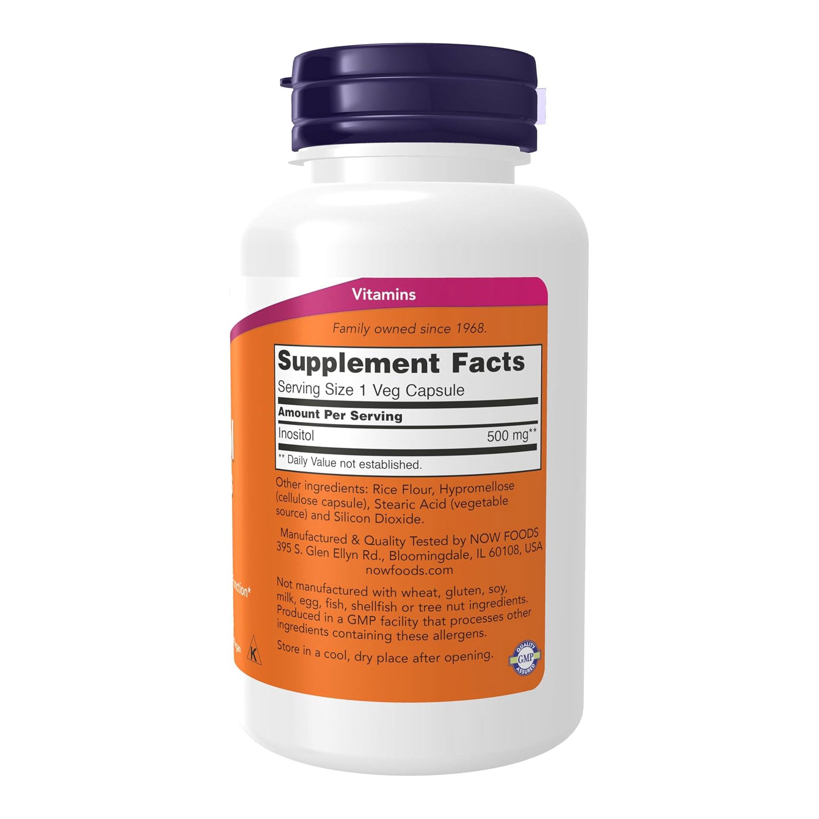 NOW Foods Supplements, Inositol 500 mg, Healthy Membrane Function*, Cellular Health*, 100 Veg Capsules