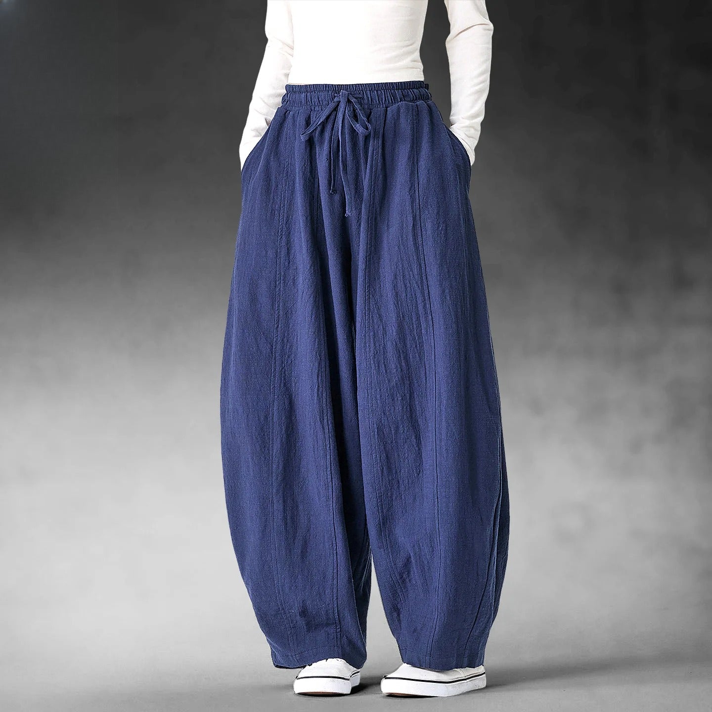 Unsexual Cotton Wide Leg Pants Long Pants- Black / Navy Blue / Hemp