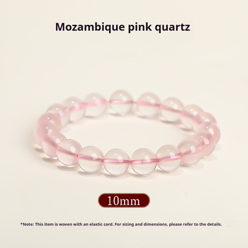Natural Rose Quartz Bracelet – Pink Crystal Beaded Stretch Bangle for Friendship & Love (6/8/10/12mm) Mozambique Pink Crystal 10MM
