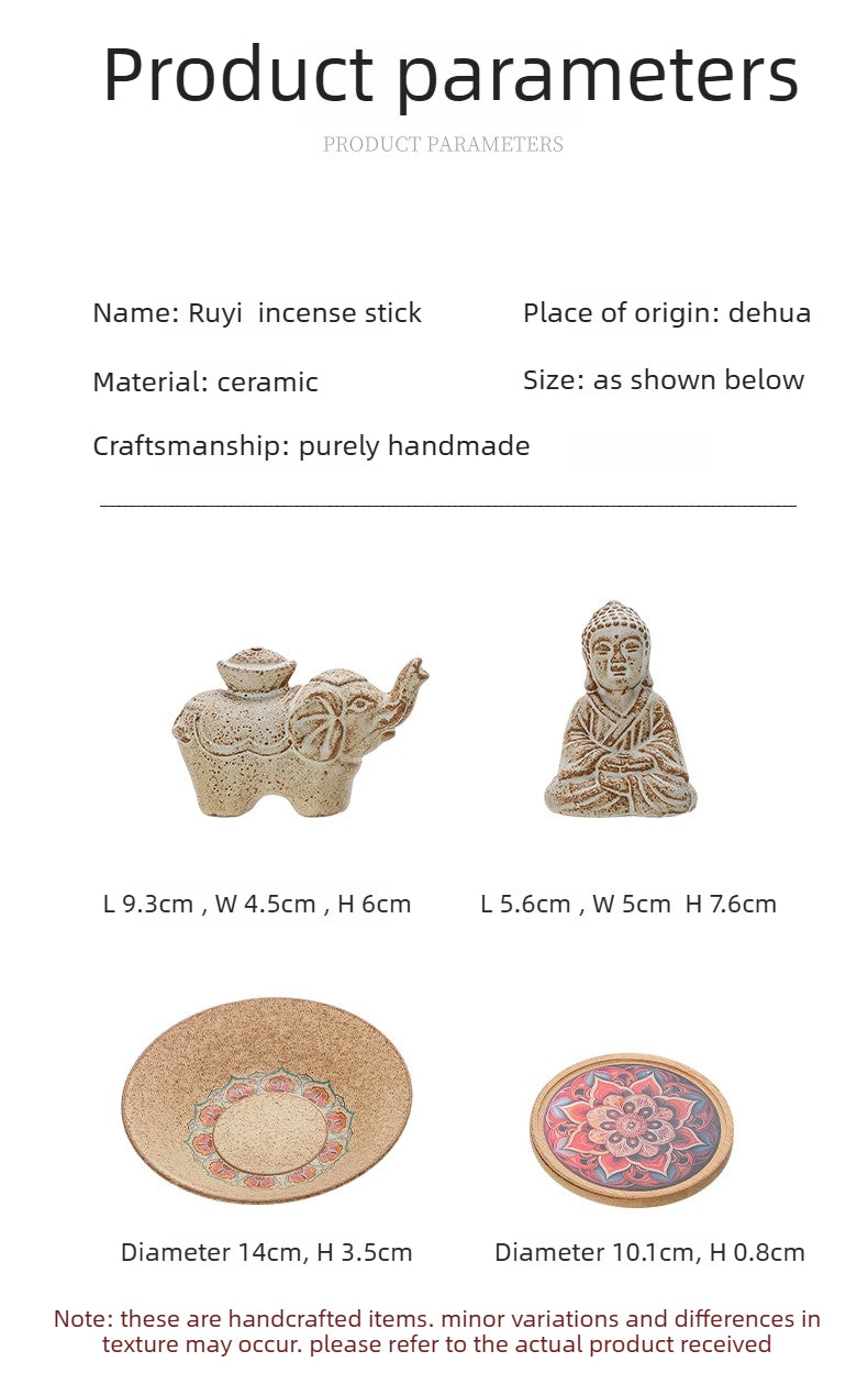 Buddha & Elephant Ceramic Incense Burner – Zen Stick/Coil Incense Holder, Tea Ceremony Decor & Meditation Gift
