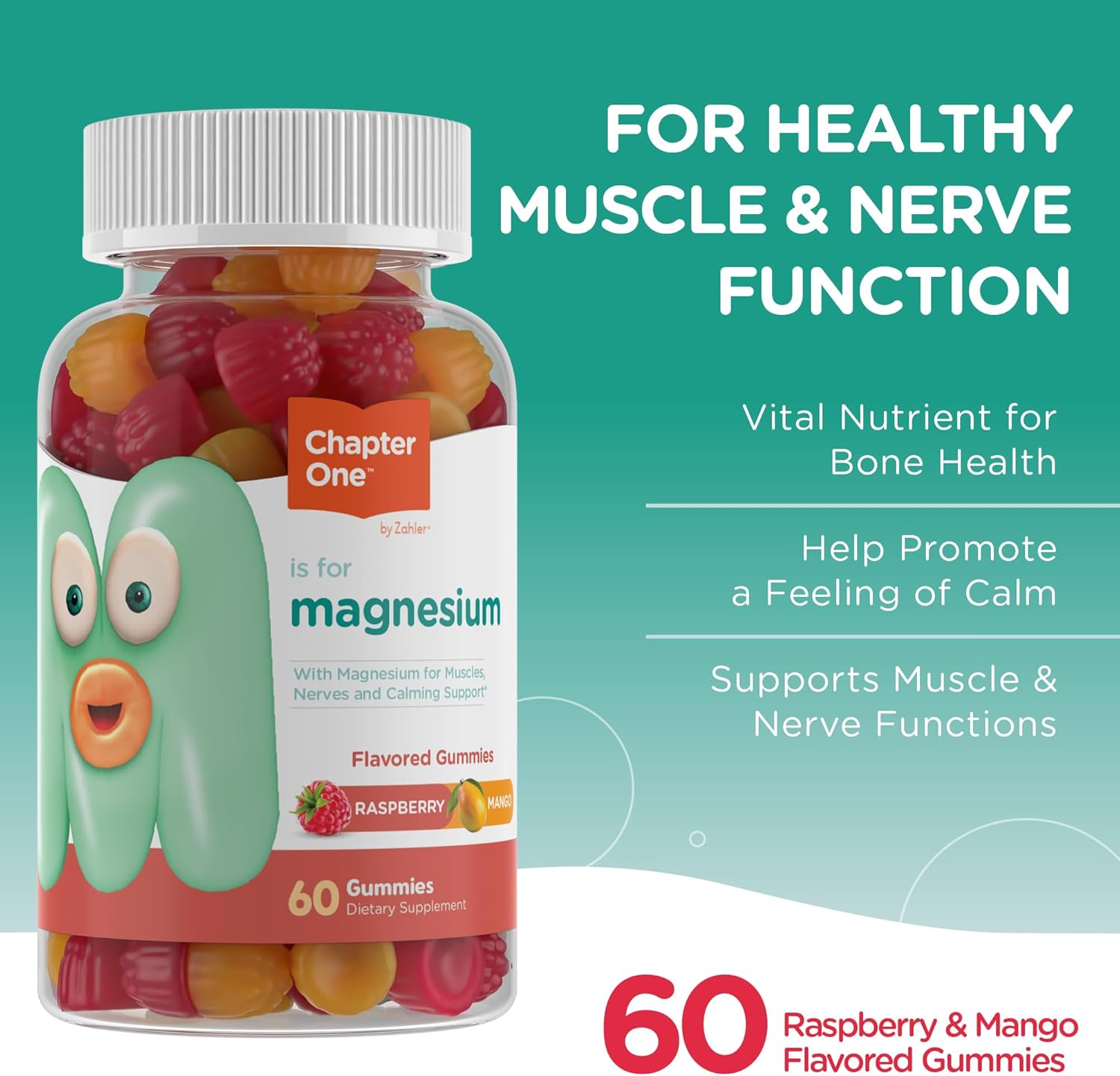 Zahler Chapter One Magnesium Gummies, Magnesium Gummies for Kids Women and Men, Raspberry and Mango Flavored, Certified Kosher, (60 Flavored Gummies)