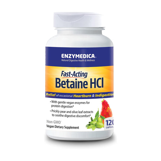 Enzymedica, Betaine HCl, Occasional Heartburn and Indigestion Support, 120 Capsules
