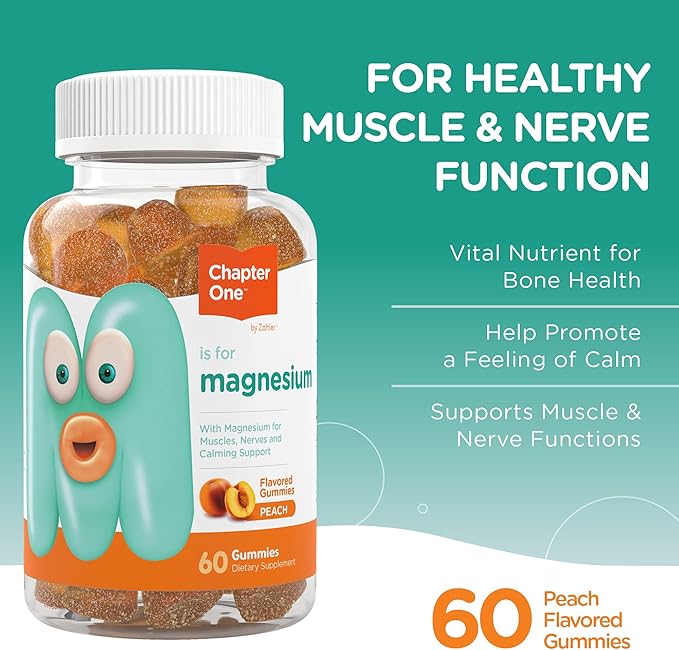 Zahler Chapter One Magnesium Gummies, Great Tasting Magnesium for Kids, Calm Kids Magnesium, Magnesium Gummies for Women and Men, Certified Kosher (Peach)