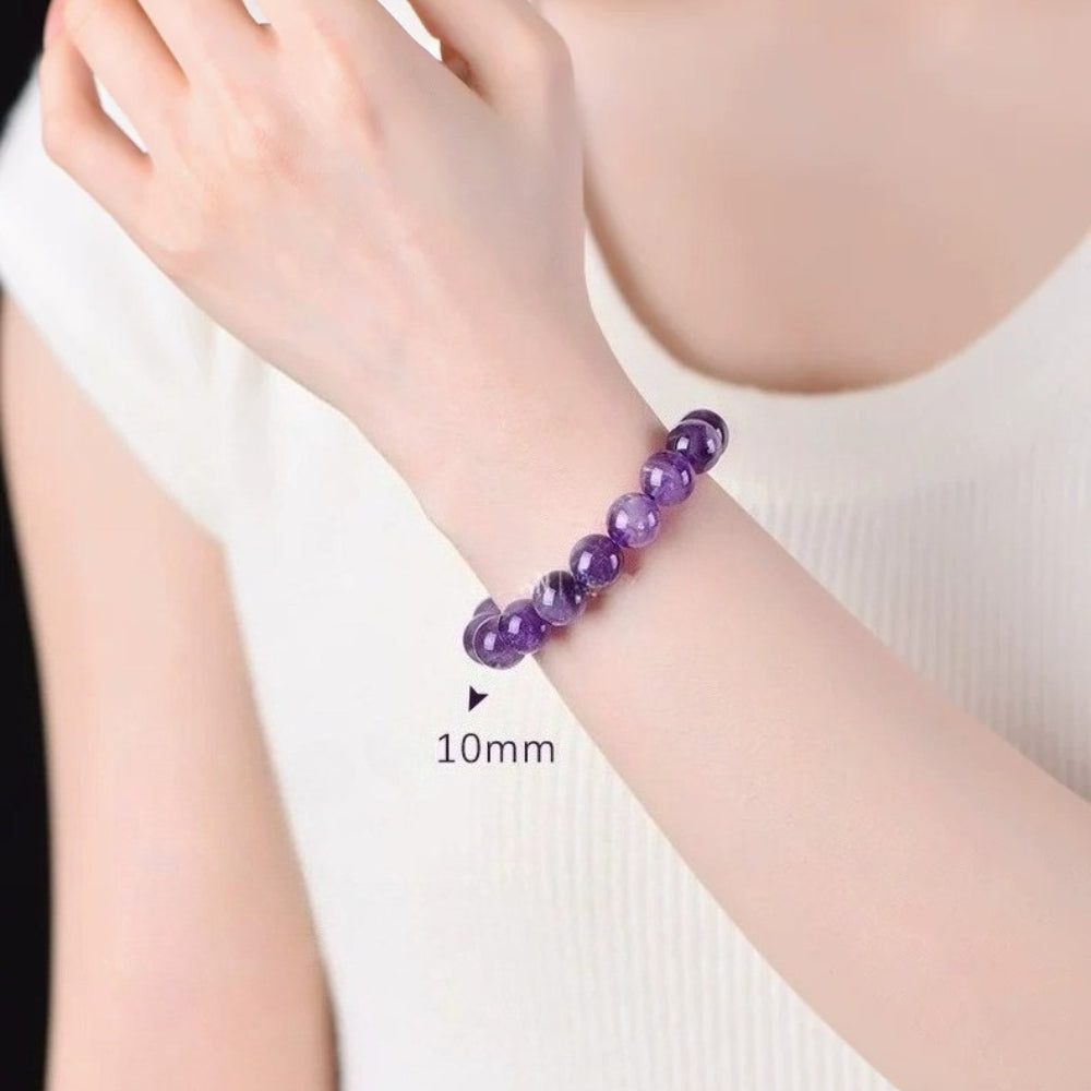 Natural Amethyst Bracelet – Purple Crystal Beaded Stretch Bangle for Calm, Clarity & Everyday Wear (6/8/10/12/14mm)