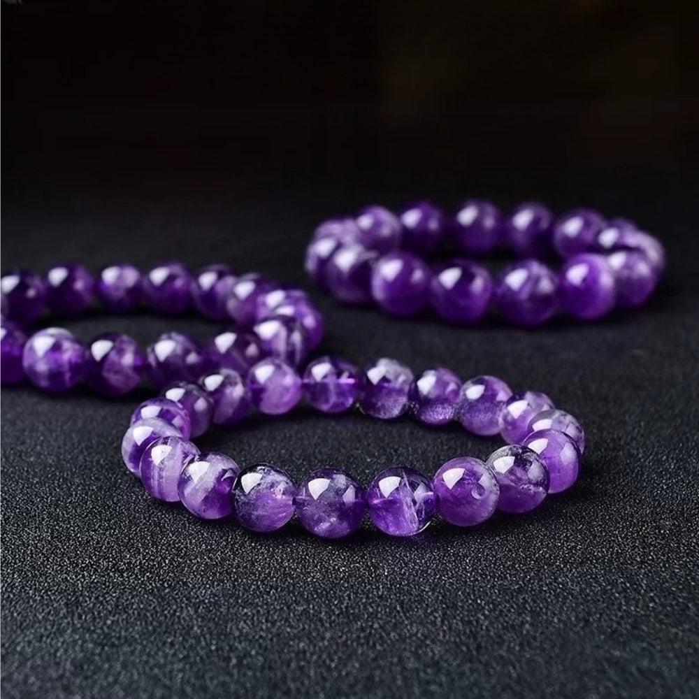 Natural Amethyst Bracelet – Purple Crystal Beaded Stretch Bangle for Calm, Clarity & Everyday Wear (6/8/10/12/14mm)