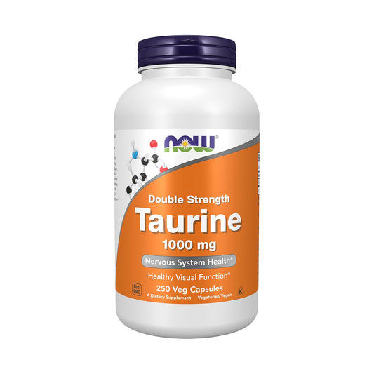 NOW Foods Supplements, Taurine 1,000 mg, Double Strength, Nervous System Health*, 250 Veg Capsules