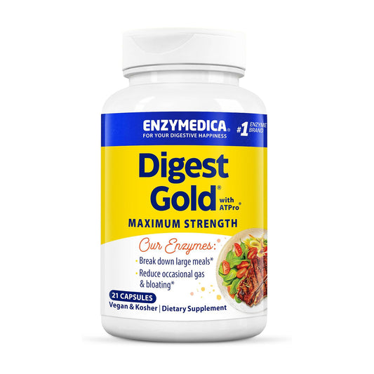 Enzymedica Digest Gold + ATPro, Maximum Strength Enzyme Formula, Prevents Bloating and Gas, 21 Capsules (FFP)