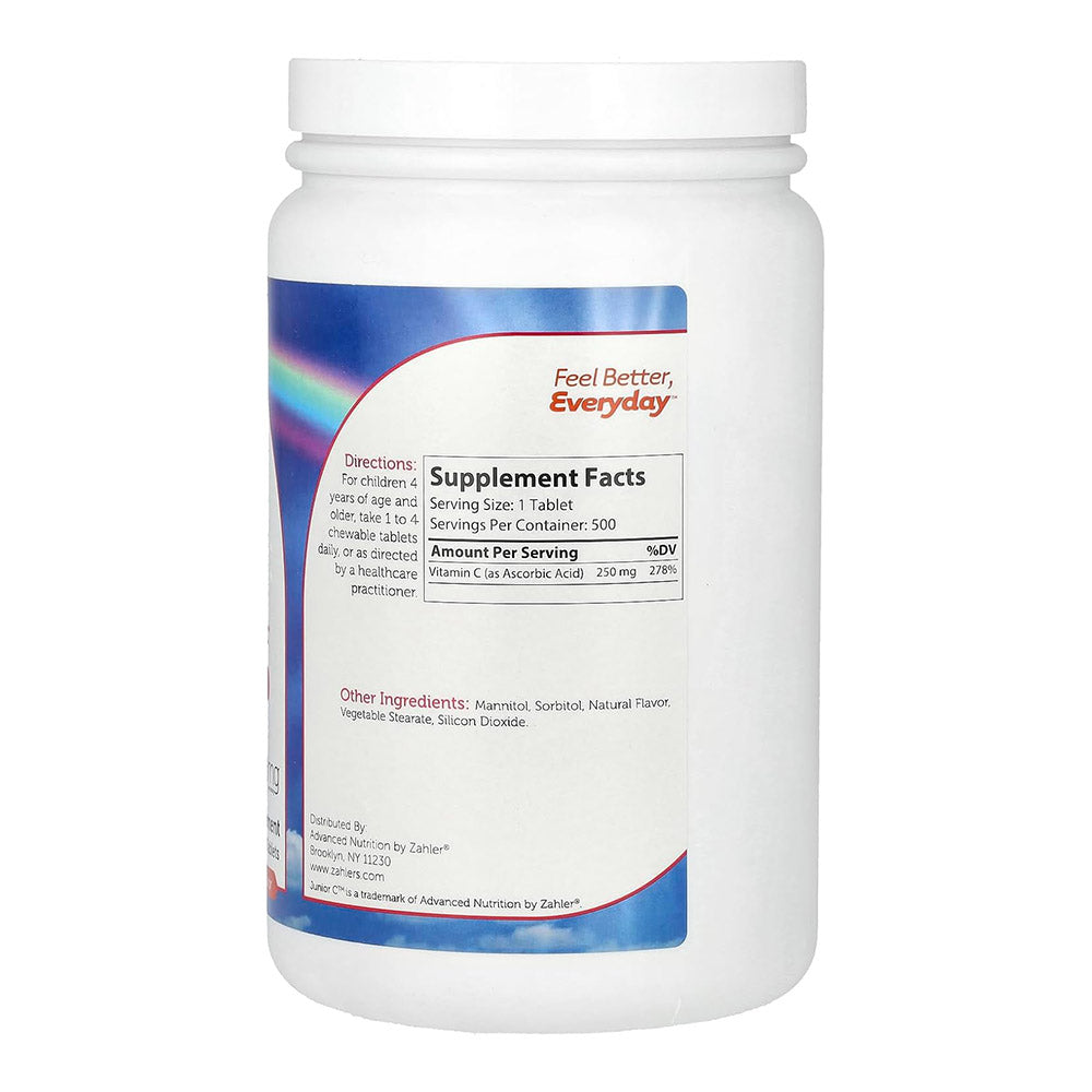 Zahler Junior C, Advanced Chewable Vitamin C, Natural Orange, 250 mg, 500 Chewable Tablets