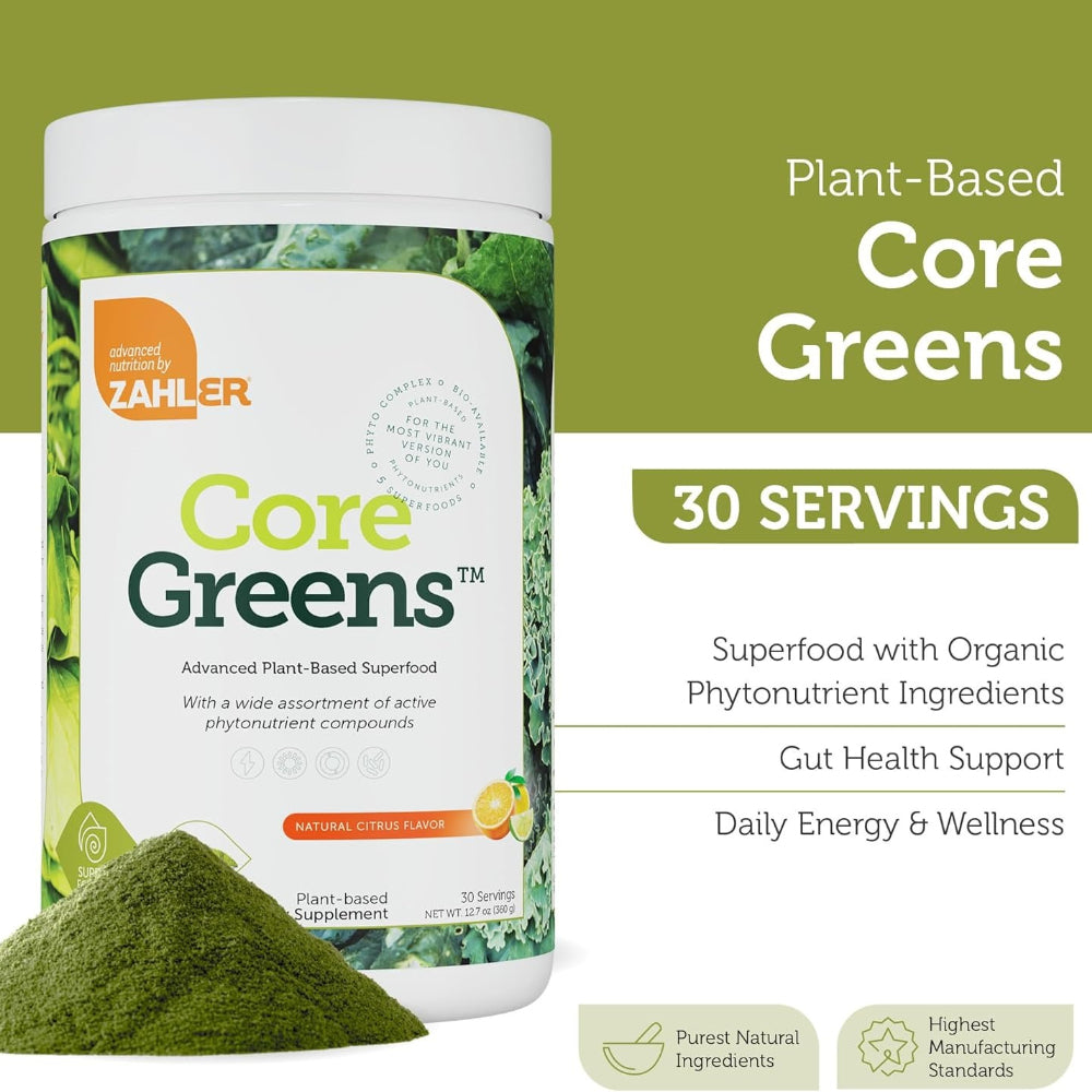 Zahler Core Greens Powder - Organic Greens Superfood Powder Citrus Flavor 360g